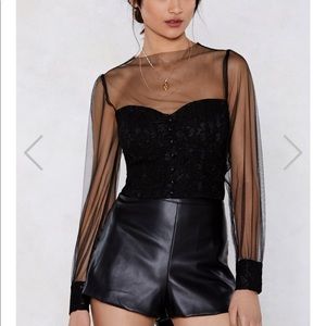 Nasty Gal Lace Sweetheart Mesh Crop Top NWT